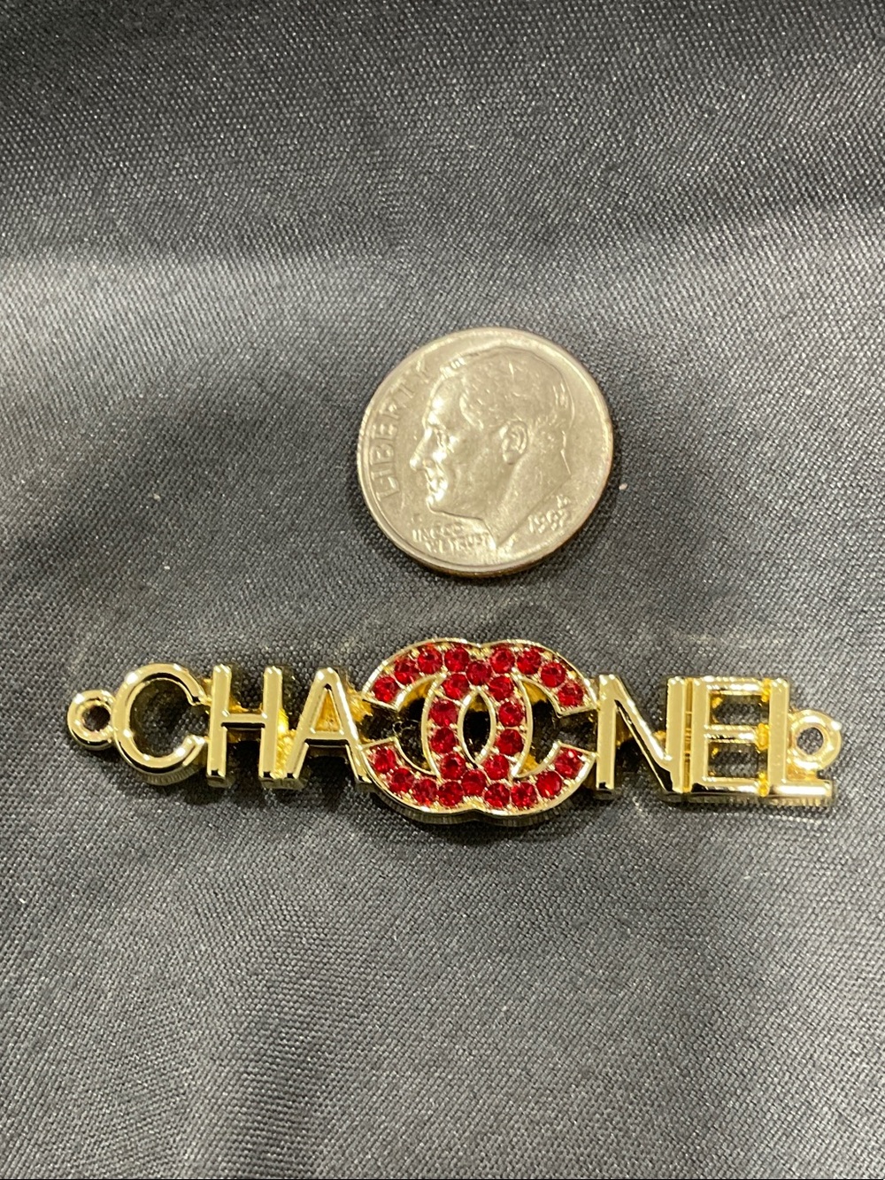 Gold-Tone Brooch with Red Crystal Logo - Picture 4 of 4